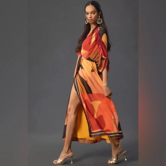 NWT Farm Rio Short-Sleeve Wrap-Front Maxi Dress - Picture 2 of 4